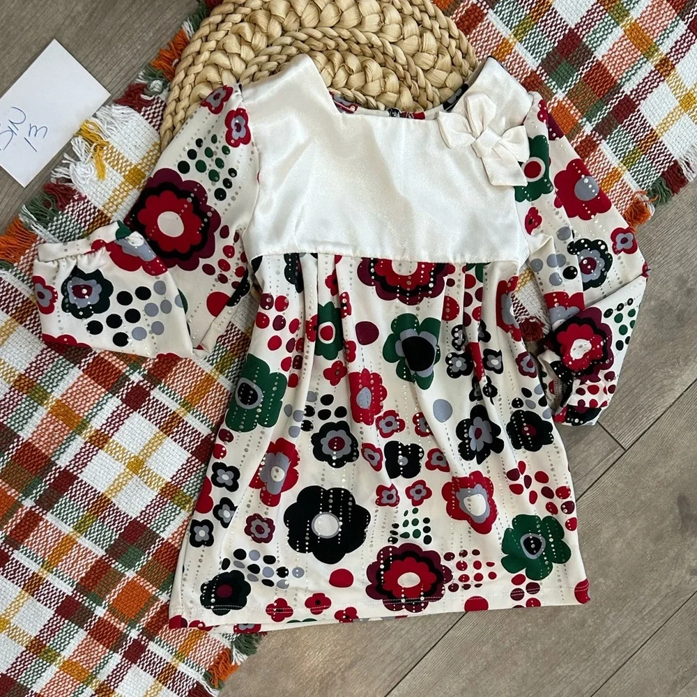 Y2K Children’s Place Girl Christmas Satiny Hippy Floral Dress Size 24 Months - Picture 7 of 15